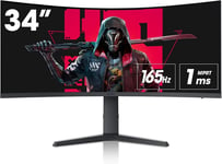 34 Inch Ultrawide Curved Gaming Monitor, 165Hz, WQHD 1440P, 1000R, MPRT 1MS, HDR