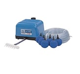 AquaForte Hi-Flow V-20 kit de pompe à air, kit complet avec distributeurs d'air, 25 m de tuyau 4 x 6 mm et 4 pierres à air 5 cm, capacité à 2 mètres 3 litres par minute, bassin maximum 12 m3