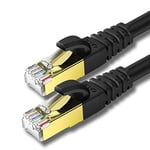 KASIMO 5m x 2 Pièces Pack Câble Ethernet Set Cat 8, Cable Internet avec Connecteurs RJ45 Plaqués Or Réseau Haut Débit de 40 Gigabit/S - 2000 MHz – Noir