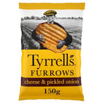 Tyrrells Crisps Furrows CHEESE & PICKLED ONION Sharing Crisps 150g (Multipack BOX of 8 Bags) - Hand-cooked & spun for an exquisite fresh taste. No artificial flavour, colours or MSG