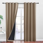 PONY DANCE Rideaux Opaque - Rideau Occultant Draperies Isolant Thermique Anti Froid Total Lumineux Bloquer pour Chambre a Oeillets avec Noir Doublure, Taupe Marron, L 140 sur H 200cm, 1 Paire