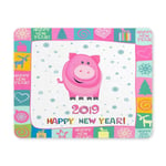 2019 Happy New Year Celebration with Christmas Tree and Pig Rectangle Non Slip Rubber Mousepad, Gaming Mouse Pad Mouse Mat for Office Home Woman Man Employee Boss Work