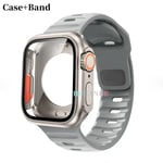 Silikonrem+ case För Apple Watch Case 44mm 45mm 41mm 40mm Skärmskydd Byt till Ultra For iWatch Series 8 7 SE 6 5 3 15 light grey-Ti Series456 SE 44MM