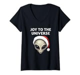 Womens Joy to the Universe Grey Alien Head Santa Hat UFO UAP V-Neck T-Shirt