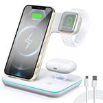 3 in 1 Wireless Charger, 15W Fast Wireless Charging Stand Station for Apple Watch Ultra/9/8/7/6/SE/5/4/3/2,AirPods Pro/3,iPhone 11 12 13 14 15(Pro,Pro Max,Plus,Mini)/XR/XS Max/X/8, White