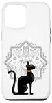 Coque pour iPhone 15 Plus Chat noir égyptien devant la déesse égyptienne du chat