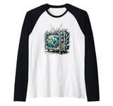 Polygon Art Vintage Television TV Retro 70s 80s Raglan Baseball Tee