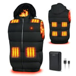 Faxpot Gilet Chauffant pour Hommes et Femmes avec Power Bank, Veste Électrique Chauffante sans Manches avec 3 Niveaux de température, Gilet Chauffant Lavable avec Capuche Amovible, 806-L