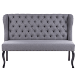 Canapé Banquette 2 Places en Tissu Gris Foncé avec Piétement Noir en Bois et Ha