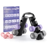 PhysKcal Hex Dumbbells Set of 6 with Stand- 2 x 1 kg, 2 x 2 kg, 2 x 3 kg, Hand Weights Set for Ladies, Kids, Beginners, Light Small Dumbbells Set for Home Gym Studio Workout