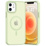 Opkiegrn Coque pour iPhone 12/12Pro, Compatible avec MagSafe Recharge sans Fil, Protection Antichoc, Anti-Jaunissement,Dos Anti Rayures PC Magnétique Étui Housse pour iphone 12/12 Pro,Vert Clear