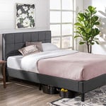 Zinus Lottie Lit 160x200 cm - Hauteur du cadre de lit 35cm - Cadre de lit plate-forme rembourré avec support de lattes en bois - Gris