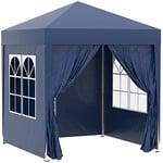 Outsunny 2 x 2 m Garden Pop Up Gazebo, Wedding Party Tent Marquee, Water Resistant Awning Canopy with Sidewalls, Windows, Carry Bag, Blue