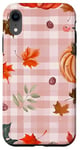 Coque pour iPhone XR Rose Vintage Carreaux Feuilles Automne Citrouille Épices Récolte