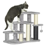 PawHut 50cm Cat Tree for Indoor Cats, 2 in 1 Cat Tower, 3 Step Dog Pet Stairs, Cat Climber Ladder for Bed, Sofa, Couch, with Scratching Posts, Ticking Post, Toy Balls, Light Grey