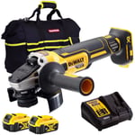 DeWalt DCG405N 18V 125mm Brushless Angle Grinder 2 x 5.0Ah Battery Charger & Bag