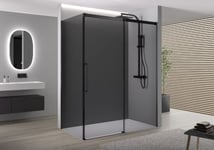 Cabine de douche verre gris fumé intégrale d'angle porte coulissante, DX 906 FLEX, 150x80x195cm