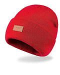 Levi's Men's All Season Comfy Leather Logo Patch Cuffed Hero Beanie Hat, Red, One Size