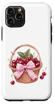 Coque pour iPhone 11 Pro Noeud coquette rose sur un panier en osier avec cerises