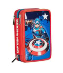 SEVEN Trousse Scolaire 3 Compartiments, Disney – Captain America – LEGENDAY AVANGE, Bleu Rouge, Porte-stylos Multi-Compartiments avec Crayons, stylos et Couleurs, Accessoires Sac à Dos, Sac à Dos