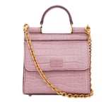 Dolce & Gabbana Croco Texture Cuir Sac à Bandoulière Sicily 58 Micro Rose 11639