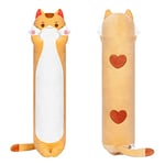 Mewaii 130CM Kawaii Peluche Chat Orange Long Coussin Jouet Moelleux et Confortable Oreiller Chat en Peluche pour Les Enfants de 3 Ans et Plus