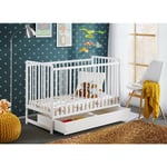 Bb-loisir - Berceau bébé lit bébé avec tiroir 120x60cm blanc mat barreaux amovibles cypi