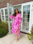 In The Style Jac Jossa Pink Abstract Floral Print Chiddon Cut Out Frill Maxi Dress