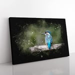 Big Box Art Kingfisher Looking West Paint Splash Canvas Wall Art Print Ready to Hang Picture, 76 x 50 cm (30 x 20 Inch), Orange, Olive, Green, Grey, Lavender, Blue