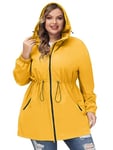 Hanna Nikole Women Plus Size Raincoat Waterproof Jacket Lightweight Rain Coats Outdoor Rain Trench Coat Hooded Raincoats with Pocket Yellow 30