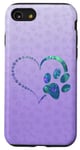 Coque pour iPhone SE (2020) / 7 / 8 Bleu sarcelle/violet/motif patte de chien avec empreintes de pattes
