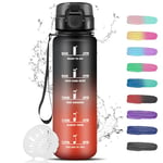 Bouteille d'eau - 1L - Gourde Sport avec Filtre, Gourde Graduée pour 1 Journee, Gourde Motivation avec Slogan de Motivation, Facile à Nettoyer, Gourde Adulte pour Running, Vélo, Sport, Musculation