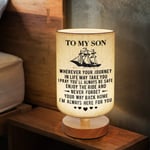 Engraved Round Bedside Table Lamp, Personalized Bedside Table Small lamp, Bedside lamp with Cloth lampshade,Includes LED Light Bulb Yellow Light, Minimalist Night Stand Reading Light. (to My Son)