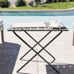 [en.casa] - Table pliante de jardin Cavallino métal bois de pin 60 x 40 x 57 cm noir gris texturé