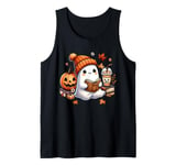 Cute Ghost Reading Book Lovers Halloween Ghost Coffee Women Tank Top