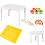 roba x Play-Doh Ensemble Table d'Activités et Chaise pour Enfants dès 3 Ans - Set de Jeu en Bois Certifié FSC® avec 6 Pots de Pâte à Modeler, 3 Outils, Grand Tapis 3D sans BPA