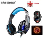 KOTION CHAQUE G9000 Jeu Casque 3.5mm Écouteur PS4 Casque Gaming Casque Avec Micro Pour PC Portable playstation 4-G9000 souris bleue