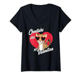 Womens Cheetahs Are My Valentine Cute Cheetah Valentines Day V-Neck T-Shirt