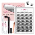 Crislashes DIY Lash Extension Kit, Cluster Lashes Kit with Lash Bond and Seal, Lash Remover and Applicator, D Curl Lashes Clusters 168pcs, Wispy Reusable Eyelashes Kit for Beginner (Volume-Mix8-16mm)