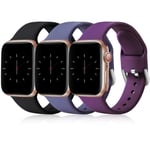 Wepro Pack 3 Straps Compatible with Apple Watch Strap 44mm 40mm 38mm 42mm 45mm 41mm, Soft Silicone Strap Compatible with iWatch Series 7 6 5 4 3 SE, 38mm/40mm/41mm-S, Black/Blue Grey/Plum