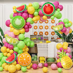 132Pièces Kit Arche Ballon Tropicaux Vert Rose Jaune Ballon Guirlande Hawaïen Fruits Party Decor Ananas Pastèque Kiwi pour Enfants Anniversaire Plage Luau Piscine Fêtes Décorations Supplies