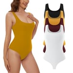 CARCOS Body pour femme, sans manches, col carré, string, sexy, bustier, étroit, hauts, tenues basiques, jaune, XXL