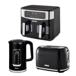 GEEPAS 1.7L Electric Kettle 2 Slice Bread Toaster & 9L Dual Zone Air Fryer Set