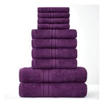 GC GAVENO CAVAILIA Lions Towels Lot de 10 Serviettes de Bain 100 % Coton égyptien, 4 Visage, 4 Mains, 2 Serviettes de Bain, de qualité supérieure,très absorbantes,lavables en Machine, Violet, Standard