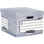 BANKERS BOX 10 Large System Storage Box with Lids - Cardboard Storage Box with Lids for Office Storage - Archive Boxes with Handles - W38 x H28.7 x D43cm (Pack of 10) - Grey