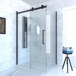 PAROI PORTE DE DOUCHE COULISSANTE 120x200cm noir mat - rail soft close + RETOUR 80 - RAILROAD DARK