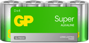 GP Super Alkaline Battery, Size D, 13A/LR20, 1.5V, 4-pack