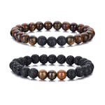 Bracelet œil de tigre pour hommes, ensemble de bracelets de perles en pierre naturelle de 8MM, bracelets extensibles en pierre de lave, réglables, en perles de cristal noir, cadeaux pour hommes