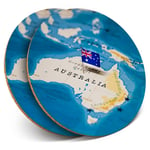 2 x Coasters - Australia World Map Flag  #44172