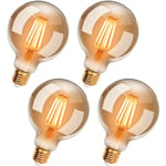 Lot de 4 Ampoules led Edison Vintage G95 E27, 6W, Blanc Chaud 2200K, Ampoule Rétro à Filament, Equivalent à Ampoule Incandescente 54W, Non-Dimmable